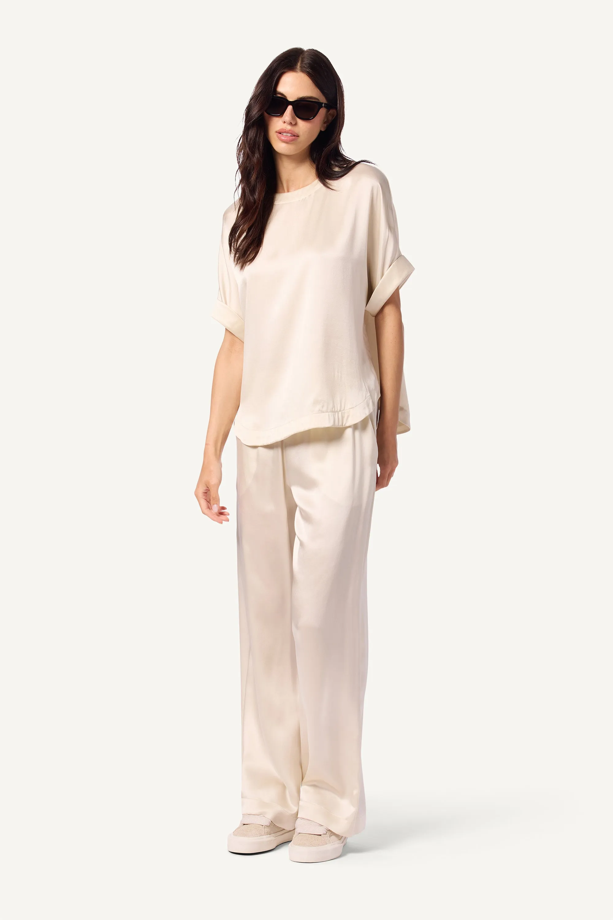 BRYNN SILK WIDE LEG PANT | GARDENIA