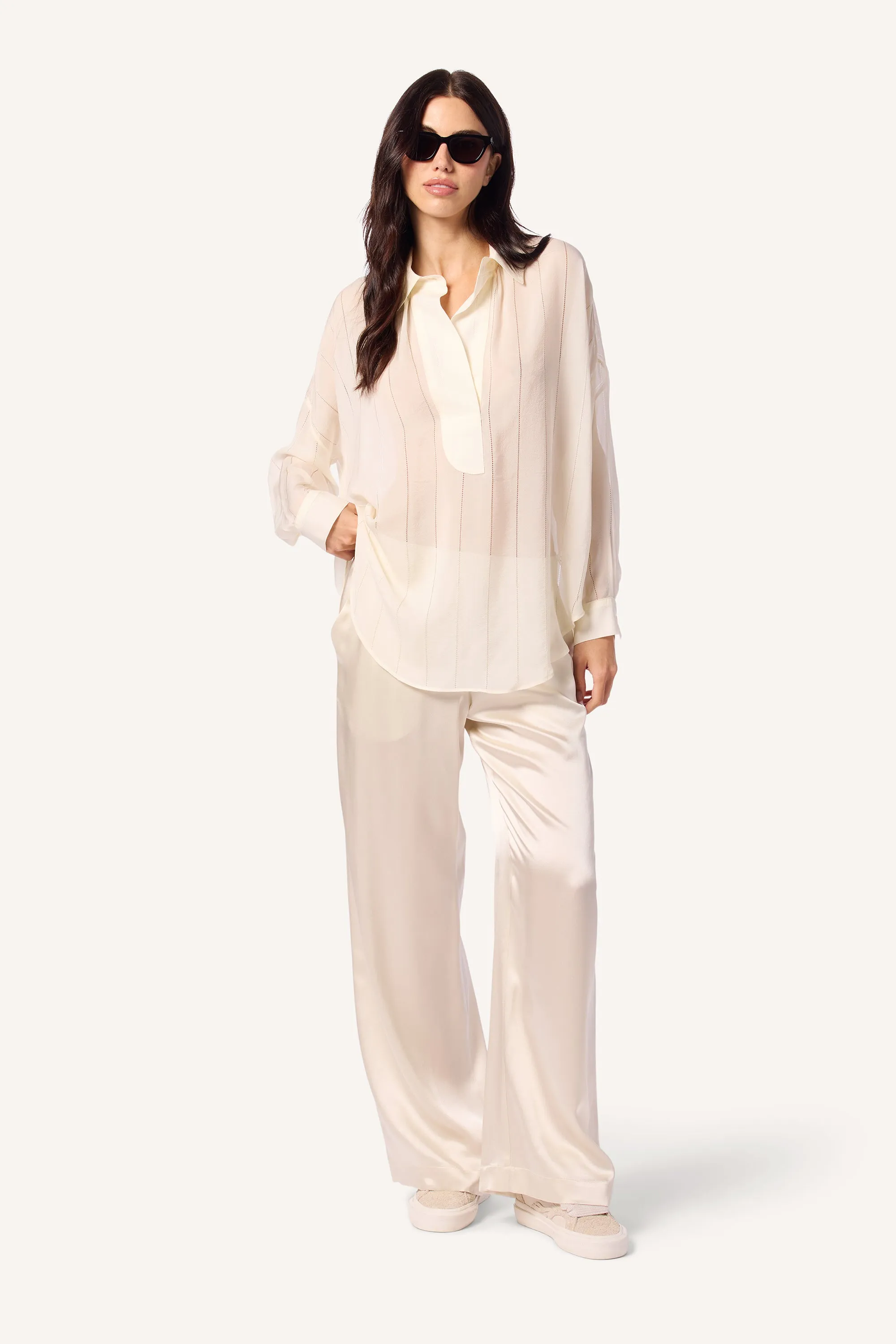 BRYNN SILK WIDE LEG PANT | GARDENIA