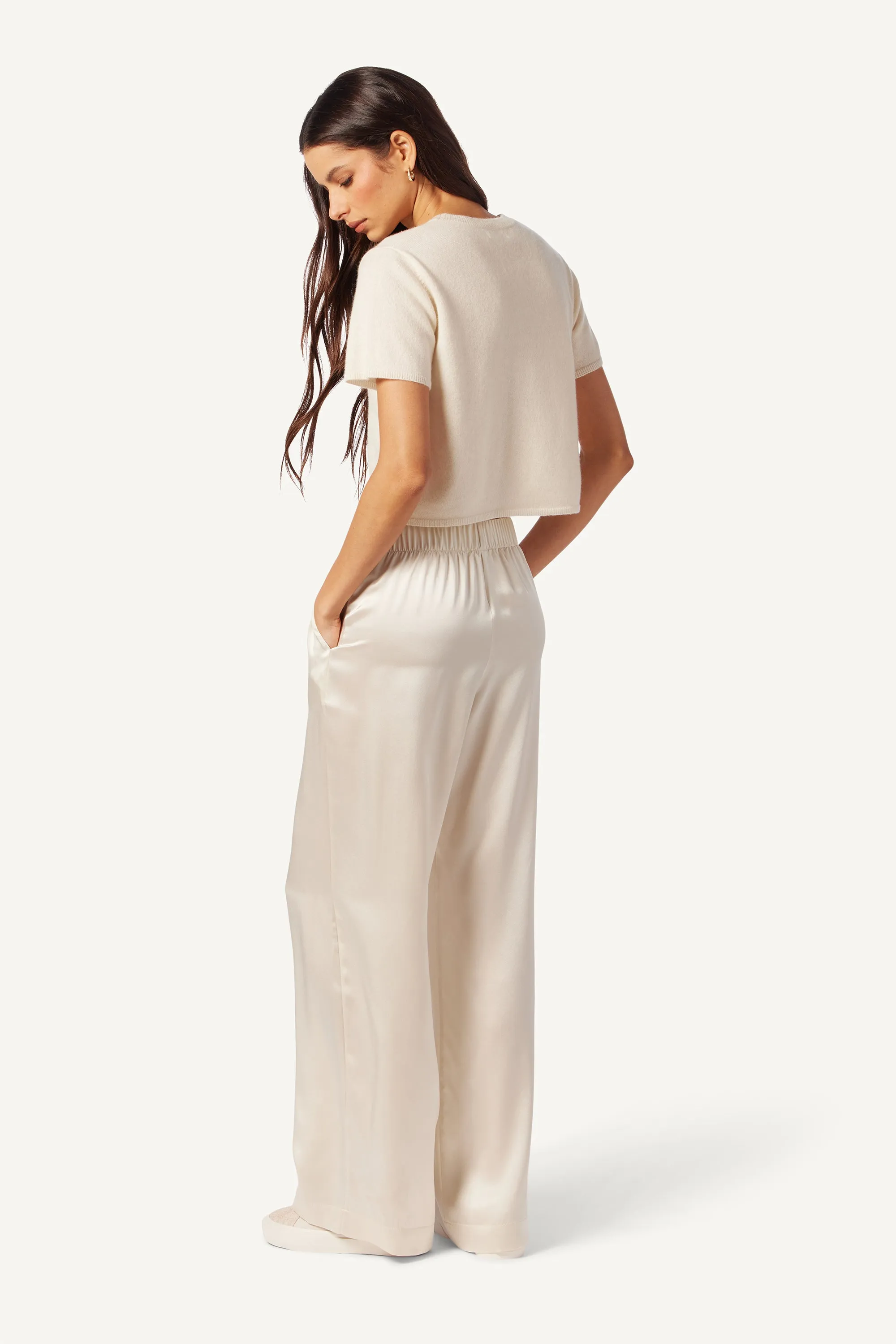 BRYNN SILK WIDE LEG PANT | GARDENIA