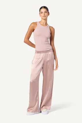 BRYNN  WIDE LEG SILK PANT | ADOBE ROSE