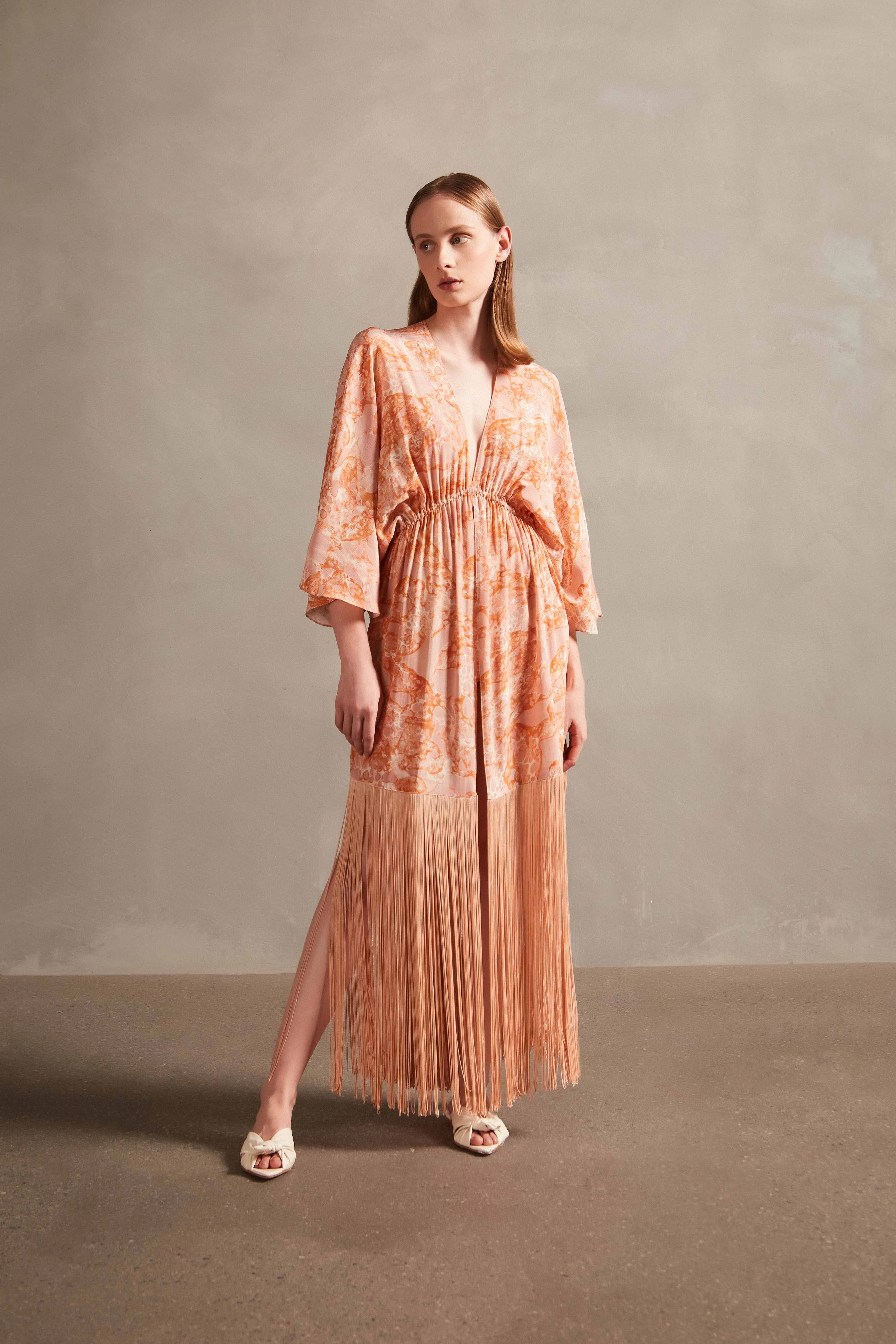 Bulles De Mer Long Robe With Fringes