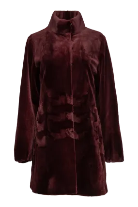 Burgundy Sheared Patterned Mid-Length Mink Fur Coat