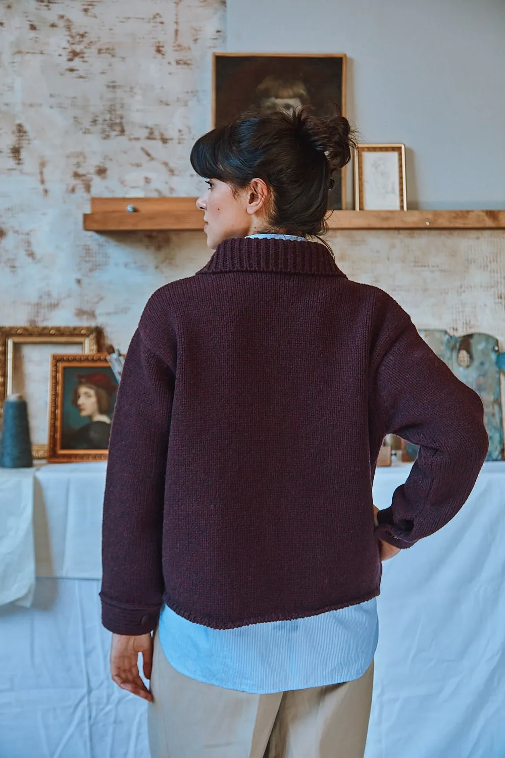 CALAMITY Knit Jacket in Merino Wool - Plum