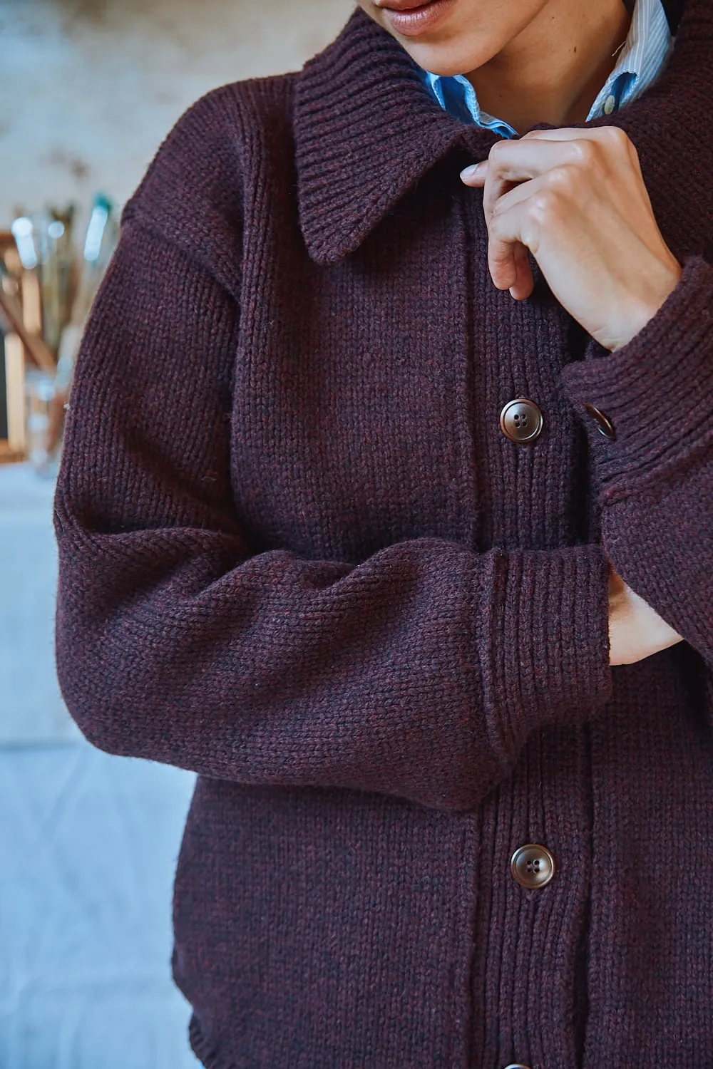 CALAMITY Knit Jacket in Merino Wool - Plum