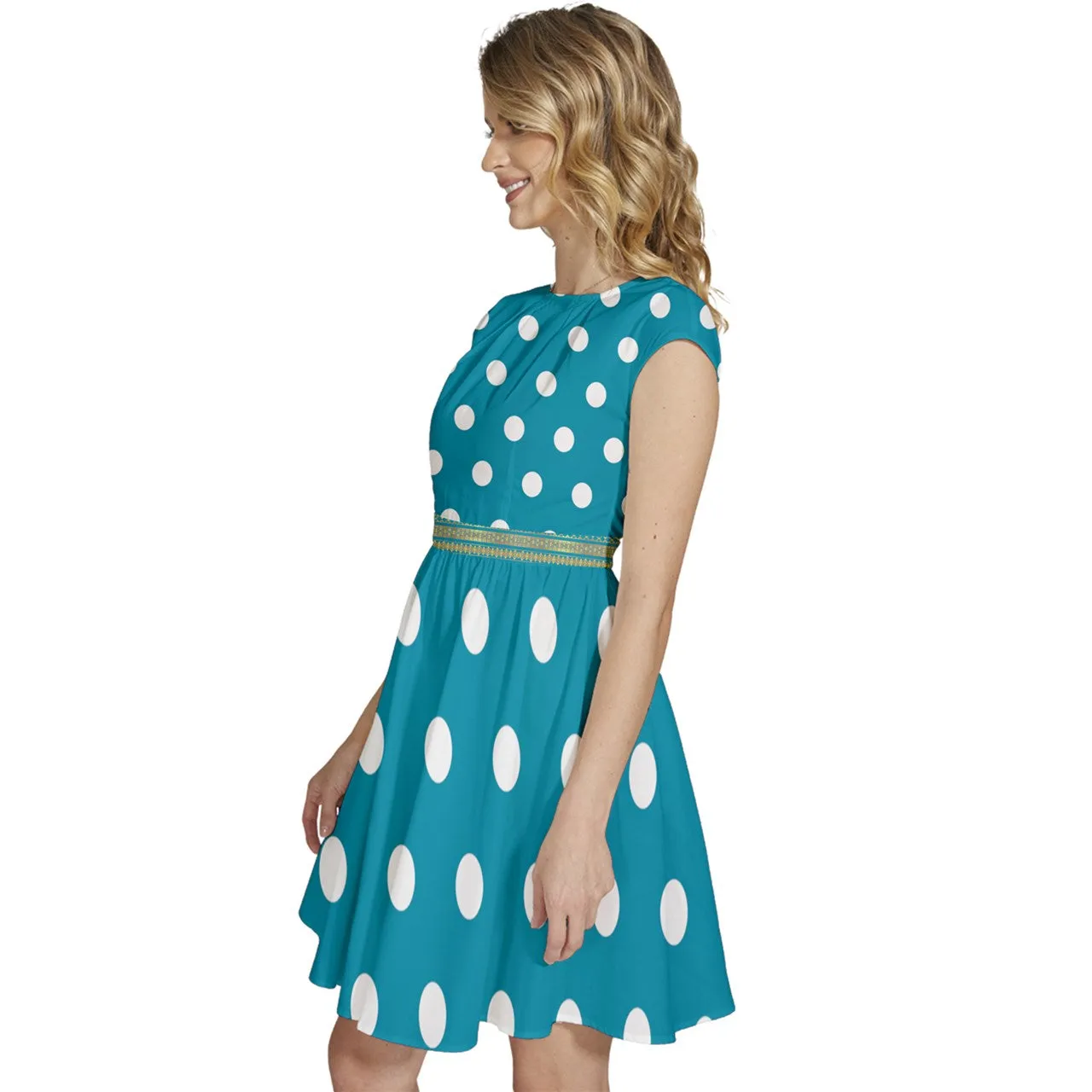 Cap Sleeve High Waist Dots Dress