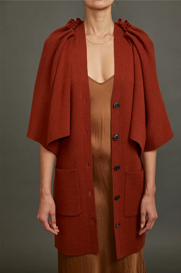 Cardigan with Detachable Cape in Rust