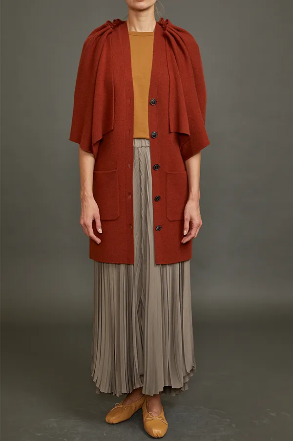 Cardigan with Detachable Cape in Rust