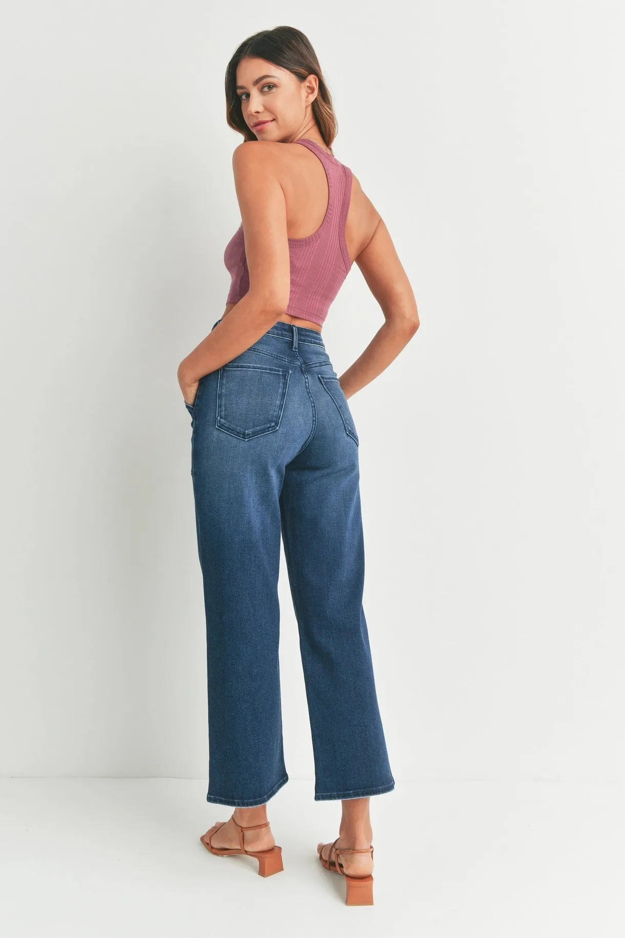 Carissa Cargo Pocket Wide Leg Jeans | Dark Blue