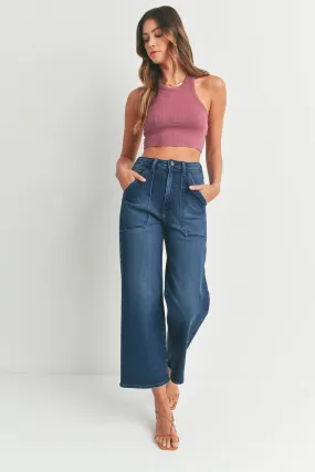 Carissa Cargo Pocket Wide Leg Jeans | Dark Blue