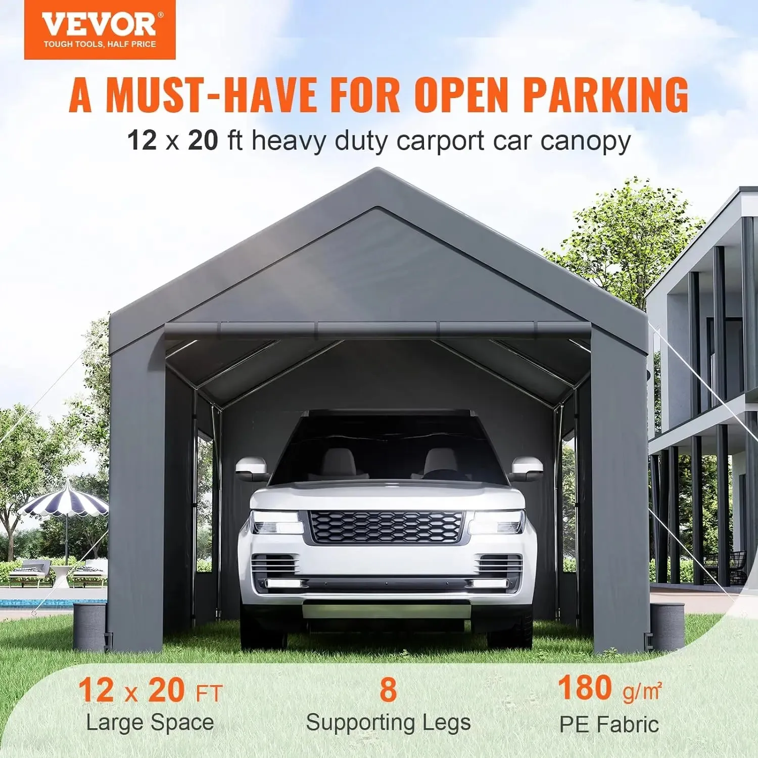 Carport 12'x20' Heavy Duty Portable Garage Upgraded Extra Large Car Canopy with Roll-up Ventilated Windows Removable Sidewalls