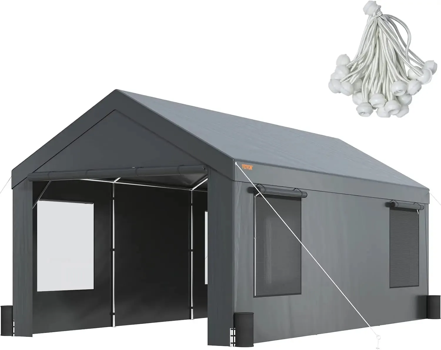 Carport 12'x20' Heavy Duty Portable Garage Upgraded Extra Large Car Canopy with Roll-up Ventilated Windows Removable Sidewalls