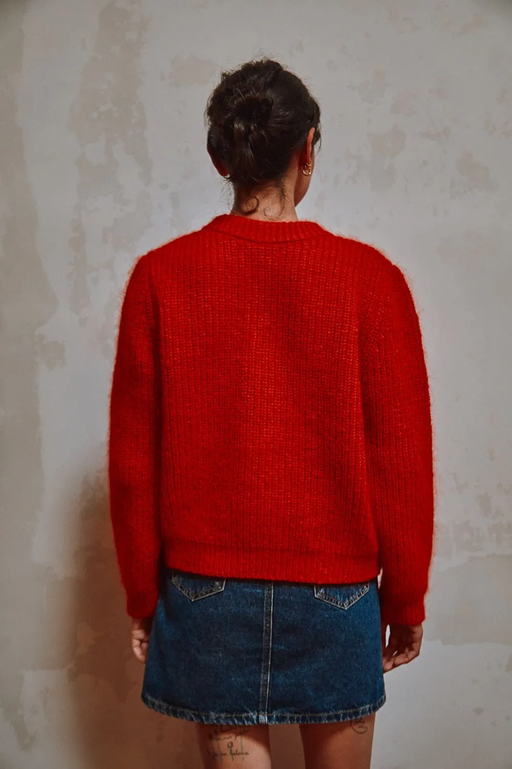 CHARLOTTE Round-Neck Cardigan in Merino-Mohair Wool - Red