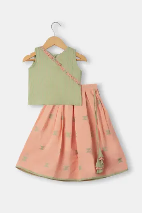 Chittythalli Girls Ethnic Pavadai Set With Sleeveless Top And Box Pleat Skirt - Orange - PS72