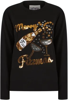 Christmas Fizzymas Womens Christmas Jumper - Black