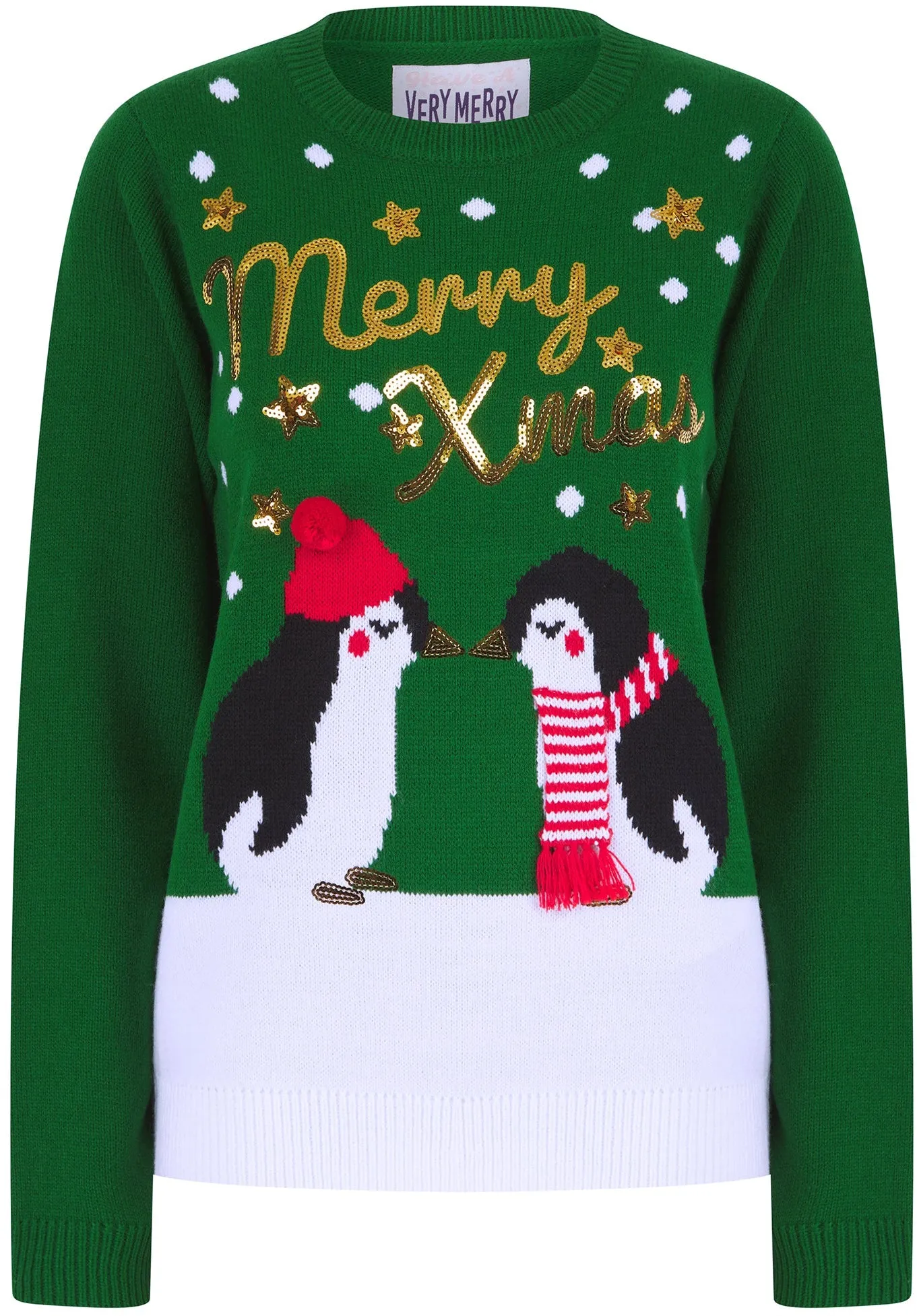 Christmas Kissing Penguin Womens Christmas Jumper - Green