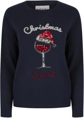 Christmas Santa Wine Womens Christmas Jumper - Ink