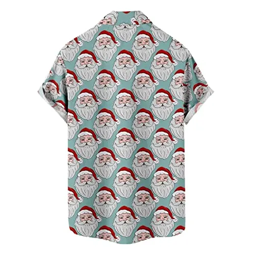 Christmas Short Sleeve Tee Shirt For Men Funny Christmas 3D Cartoon Print T-Shirt Xmas Clothes Holiday Lapel Button Down Tops