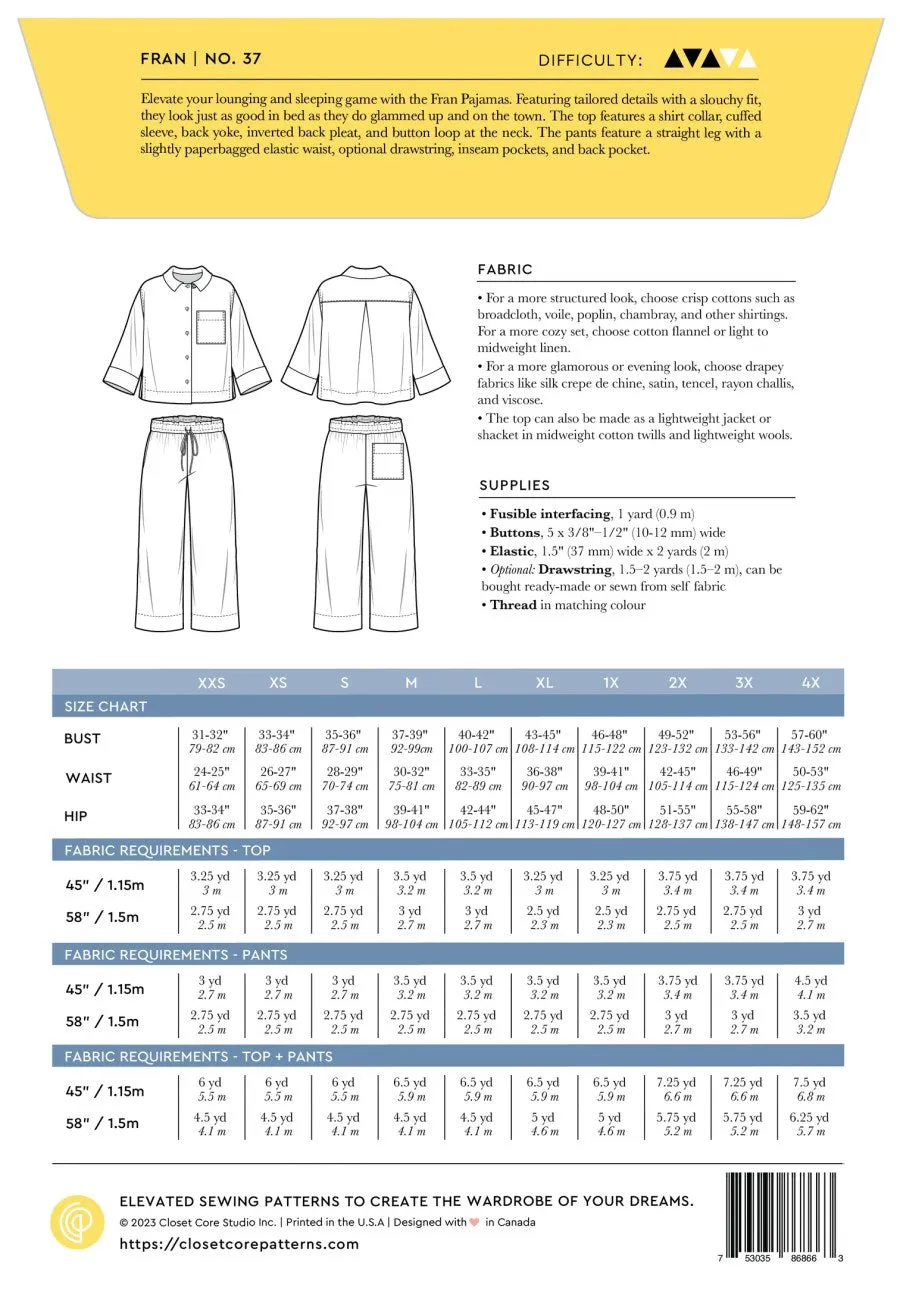 Closet Core Patterns Fran Pajamas