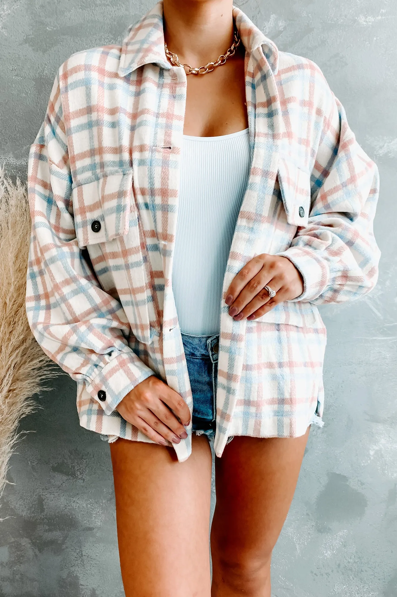 Cold Drives Oversized Plaid Shacket (Blue/Pink)