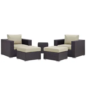 Convene 5 Piece Outdoor Patio Sectional Set Espresso Beige EEI-2201-EXP-BEI-SET