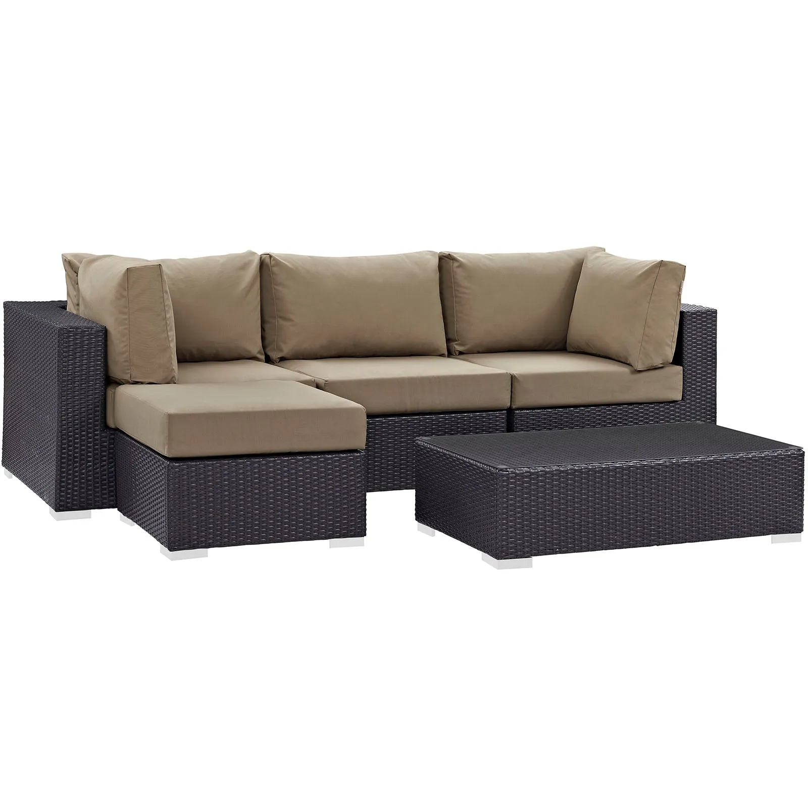 Convene 5 Piece Outdoor Patio Sectional Set Espresso Mocha EEI-2172-EXP-MOC-SET