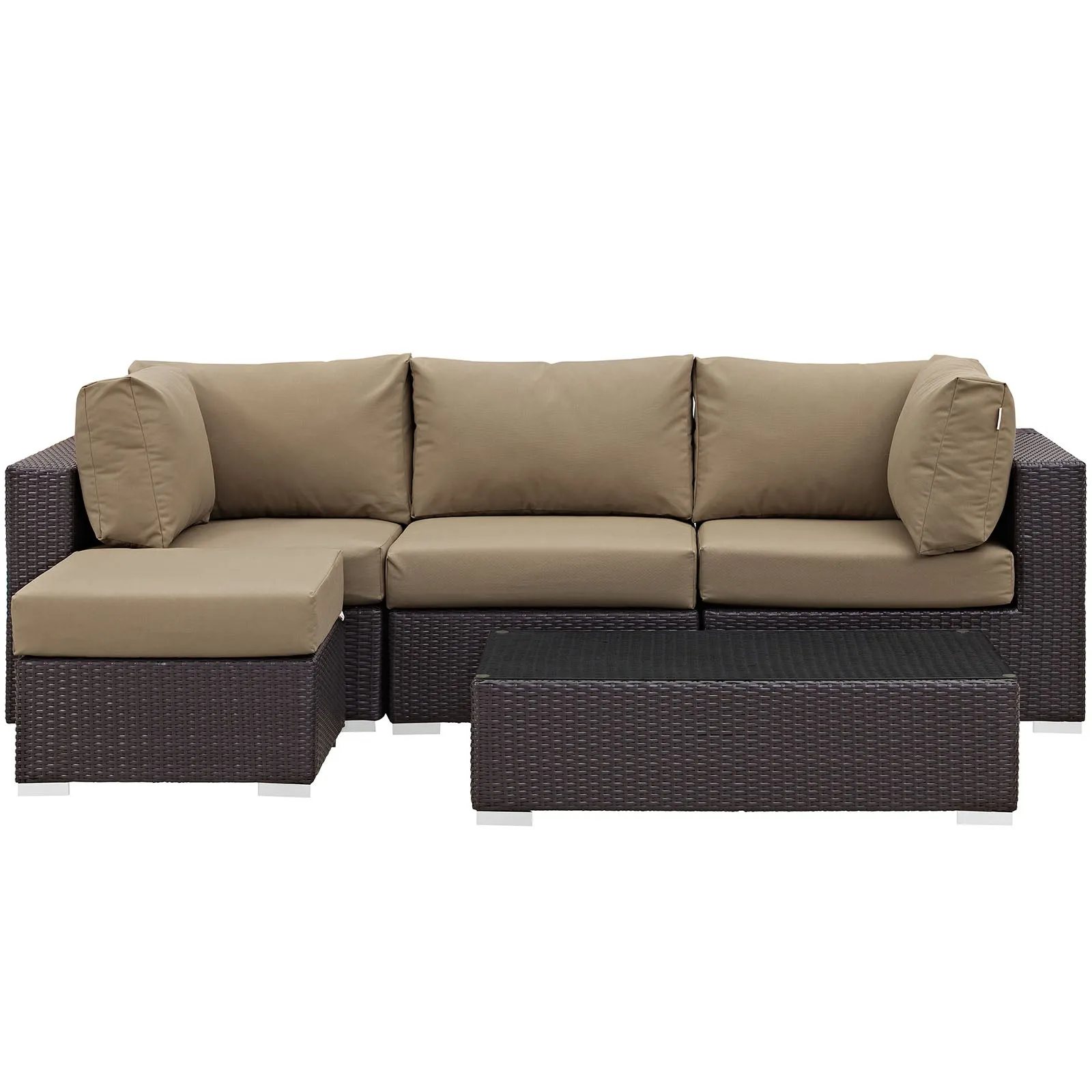 Convene 5 Piece Outdoor Patio Sectional Set Espresso Mocha EEI-2172-EXP-MOC-SET