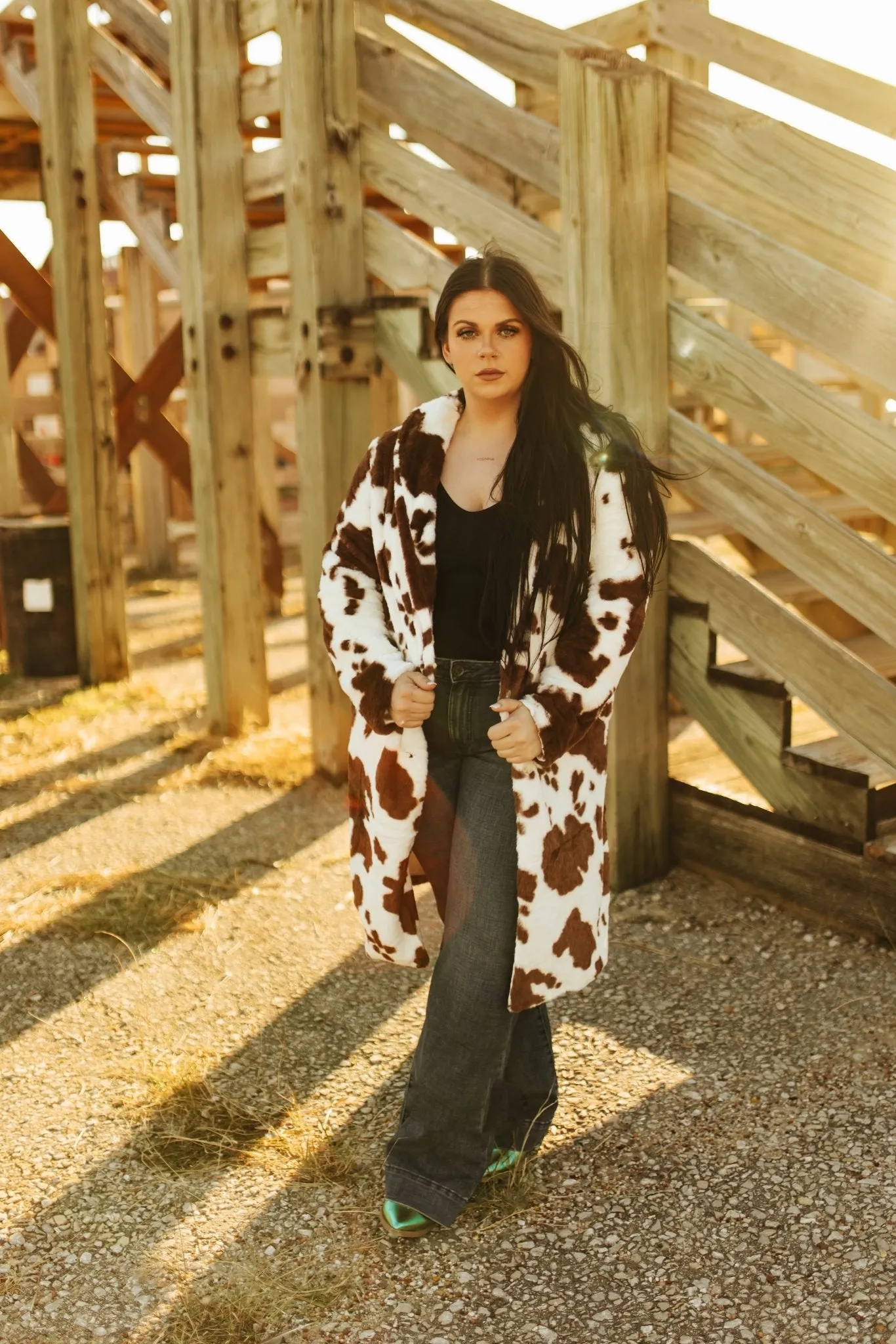 Cow Print Sherpa Coat