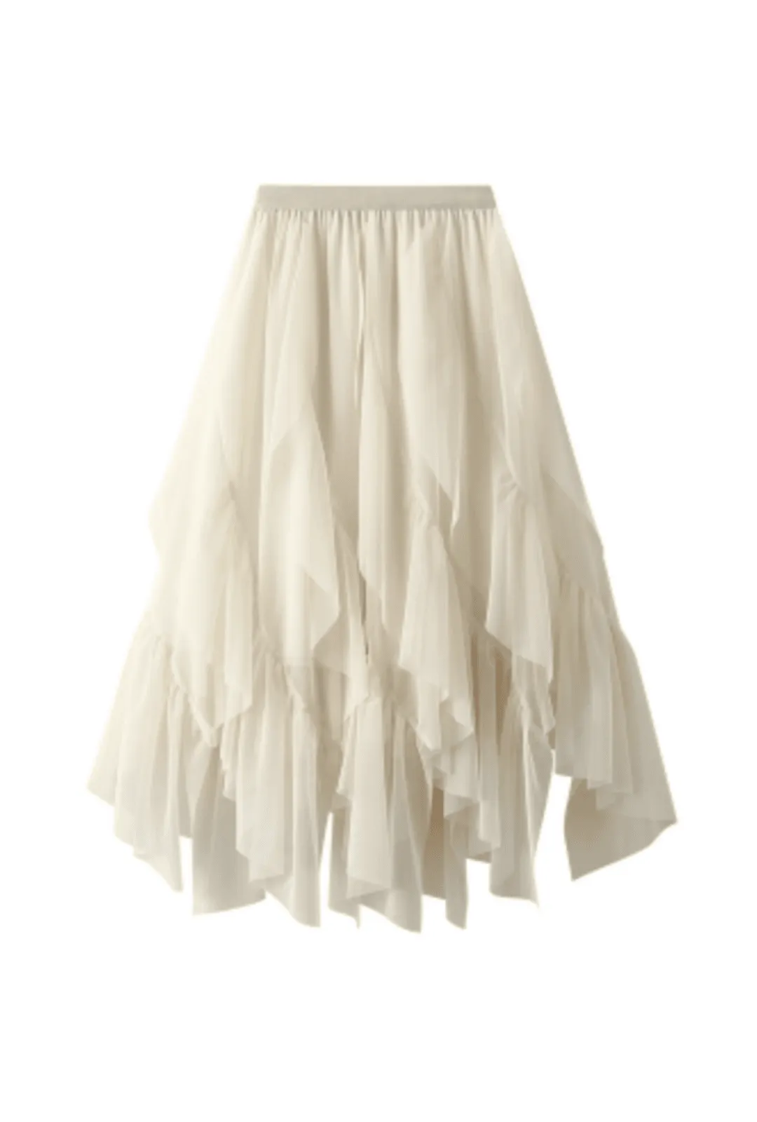 Cream Irregular Frill Skirt