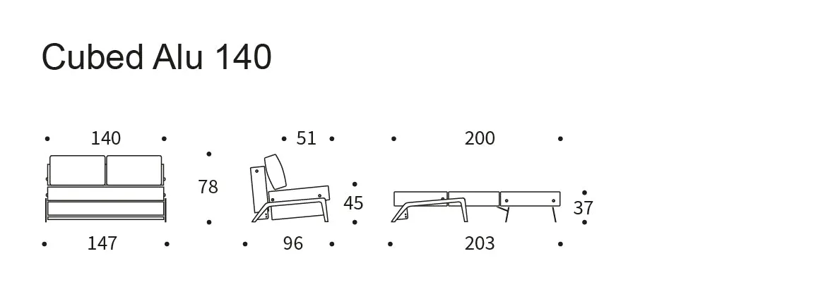 CUBED Aluminium Sofa Bed 140CM