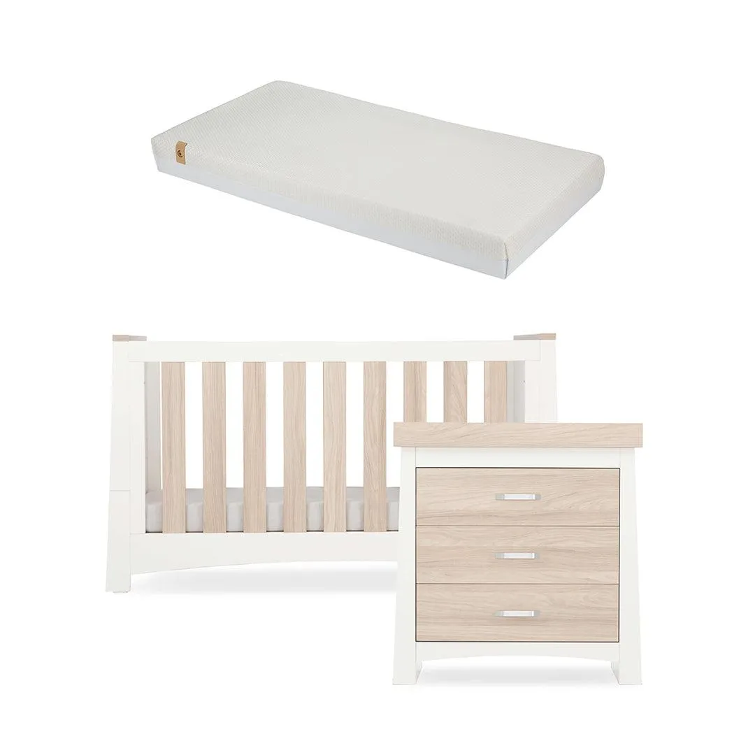 CuddleCo Ada 2 Piece Set 3-Drawer Dresser Cot Bed  - White/Ash