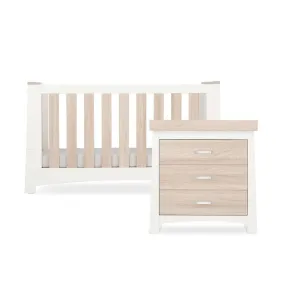 CuddleCo Ada 2 Piece Set 3-Drawer Dresser Cot Bed  - White/Ash