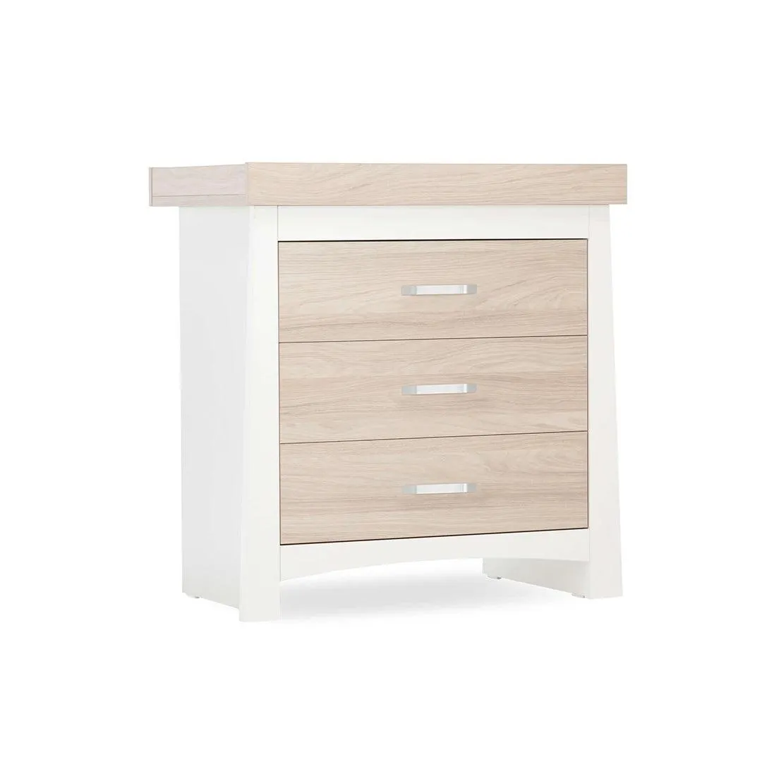 CuddleCo Ada 2 Piece Set 3-Drawer Dresser Cot Bed  - White/Ash