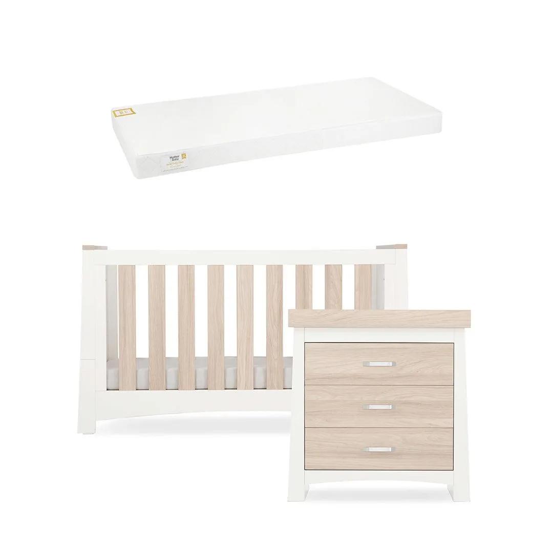 CuddleCo Ada 2 Piece Set 3-Drawer Dresser Cot Bed  - White/Ash