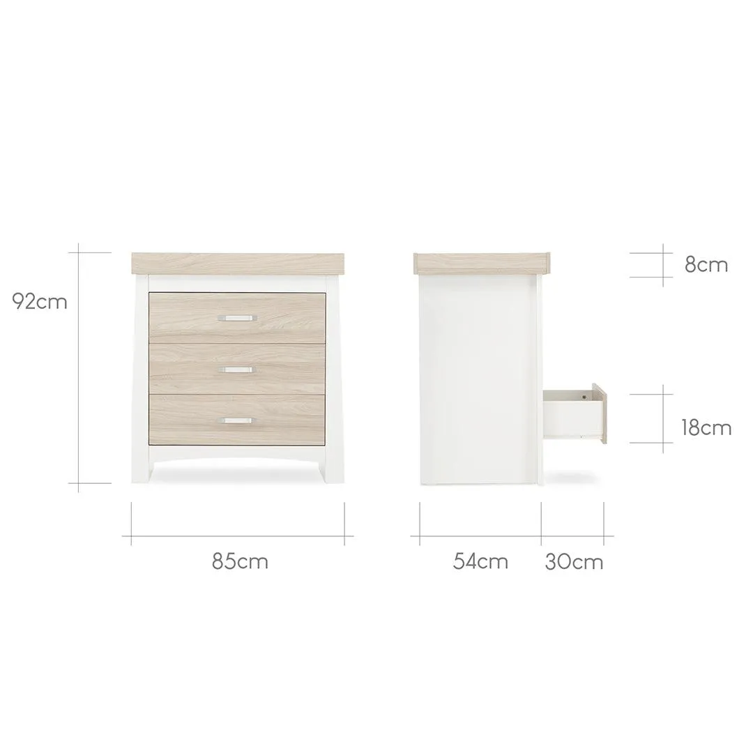 CuddleCo Ada 2 Piece Set 3-Drawer Dresser Cot Bed  - White/Ash