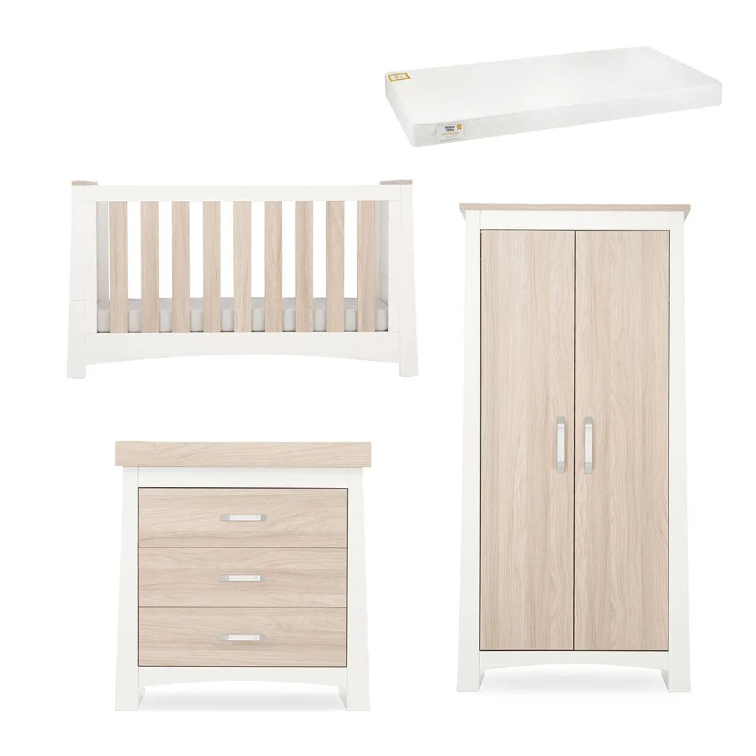 CuddleCo Ada 3 Piece Set 3-Drawer Dresser Cot Bed   Wardrobe - White/Ash