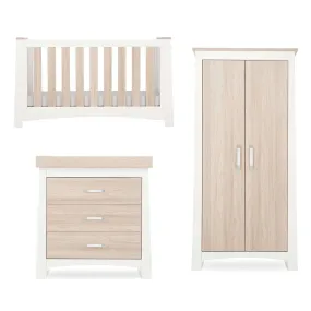 CuddleCo Ada 3 Piece Set 3-Drawer Dresser Cot Bed   Wardrobe - White/Ash