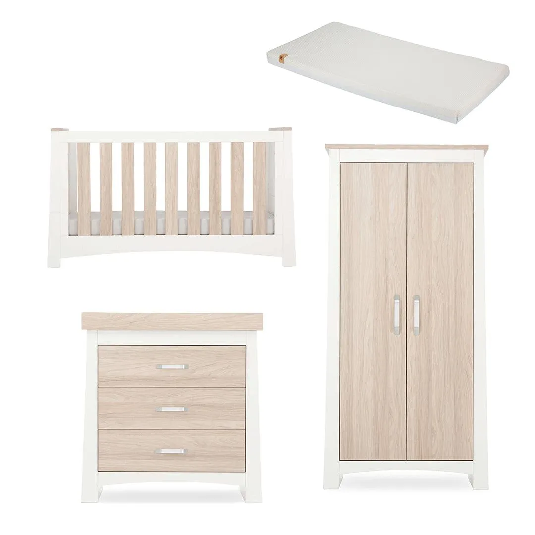 CuddleCo Ada 3 Piece Set 3-Drawer Dresser Cot Bed   Wardrobe - White/Ash