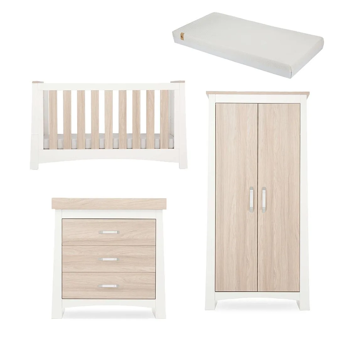 CuddleCo Ada 3 Piece Set 3-Drawer Dresser Cot Bed   Wardrobe - White/Ash