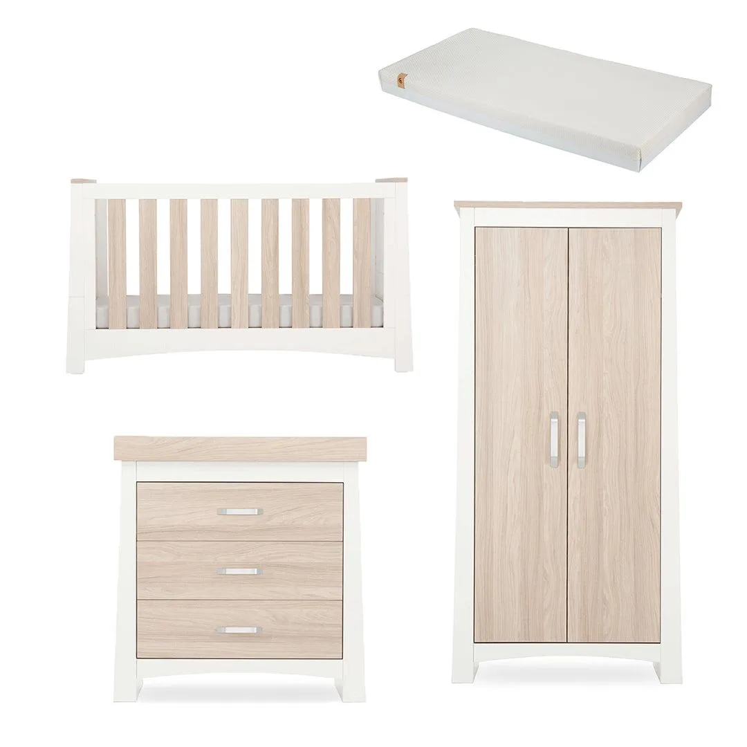 CuddleCo Ada 3 Piece Set 3-Drawer Dresser Cot Bed   Wardrobe - White/Ash