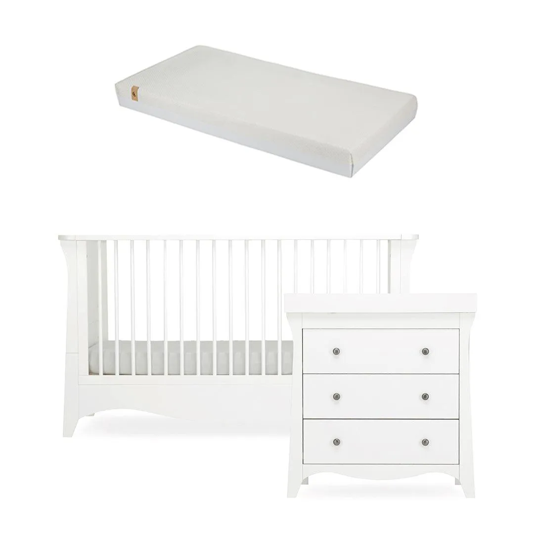 CuddleCo Clara 2 Piece Set 3-Drawer Dresser   Cot Bed - White