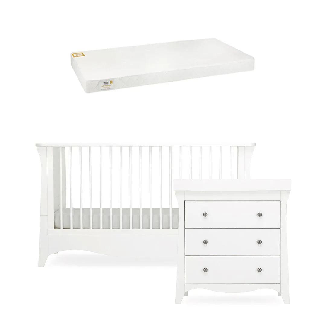 CuddleCo Clara 2 Piece Set 3-Drawer Dresser   Cot Bed - White