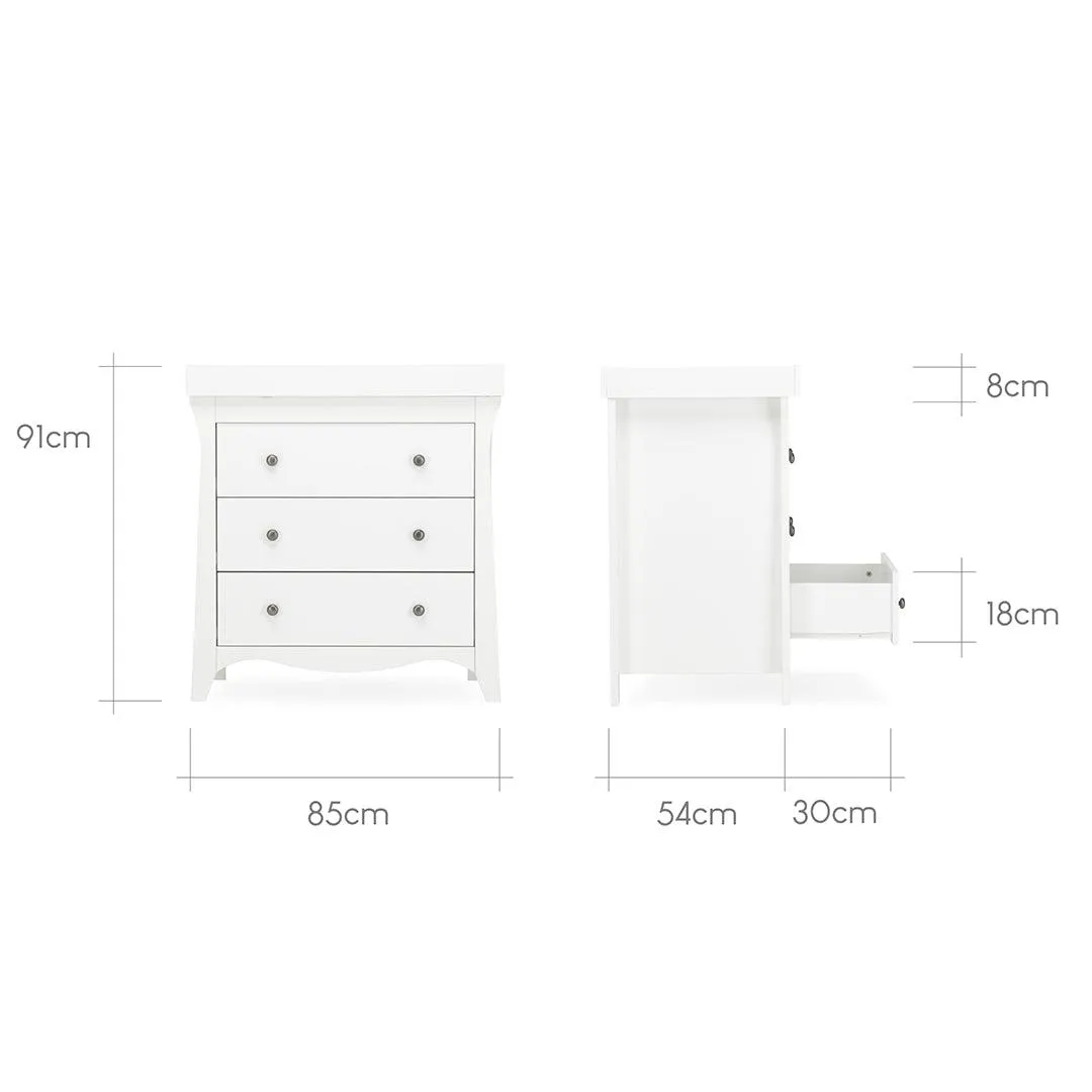 CuddleCo Clara 2 Piece Set 3-Drawer Dresser   Cot Bed - White