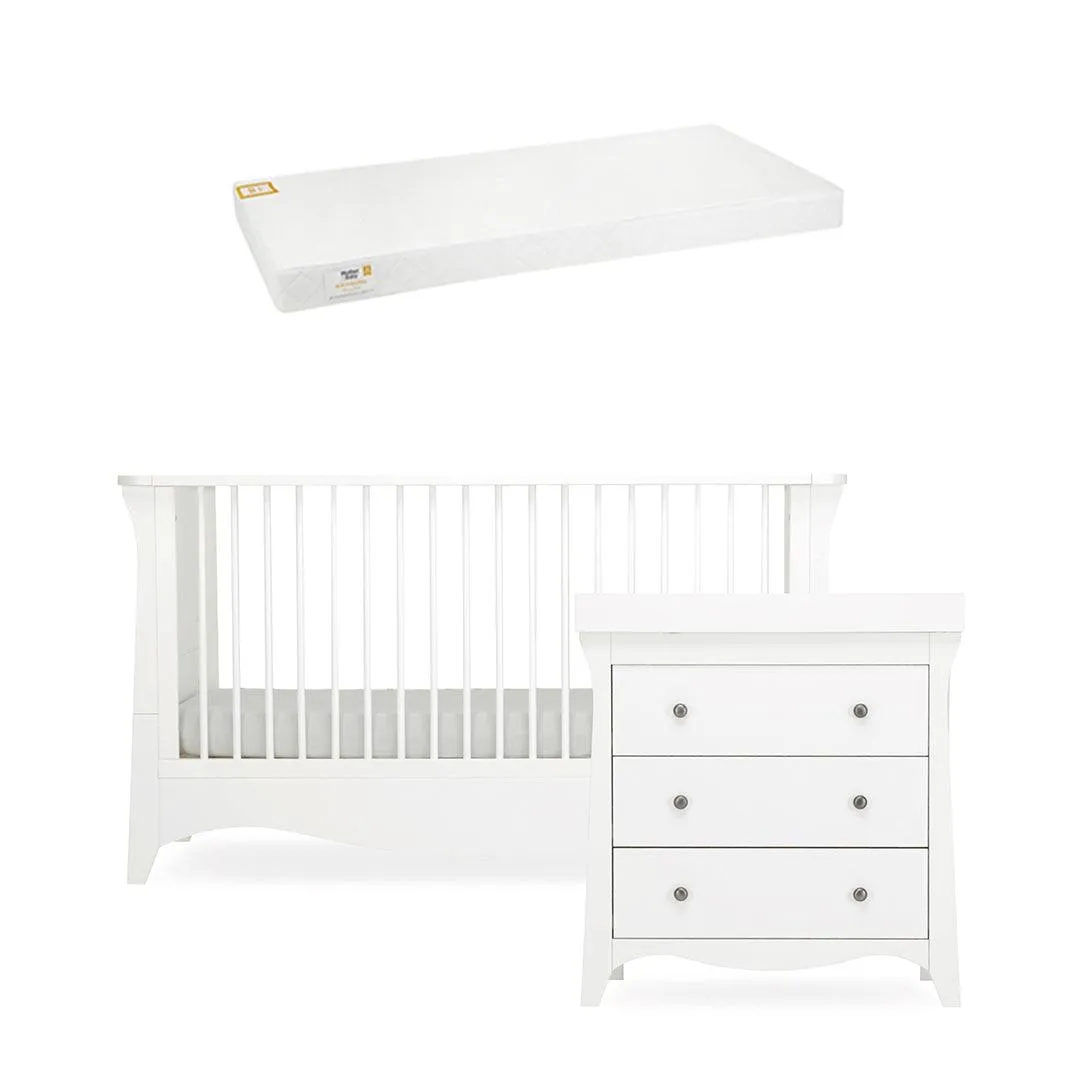 CuddleCo Clara 2 Piece Set 3-Drawer Dresser   Cot Bed - White