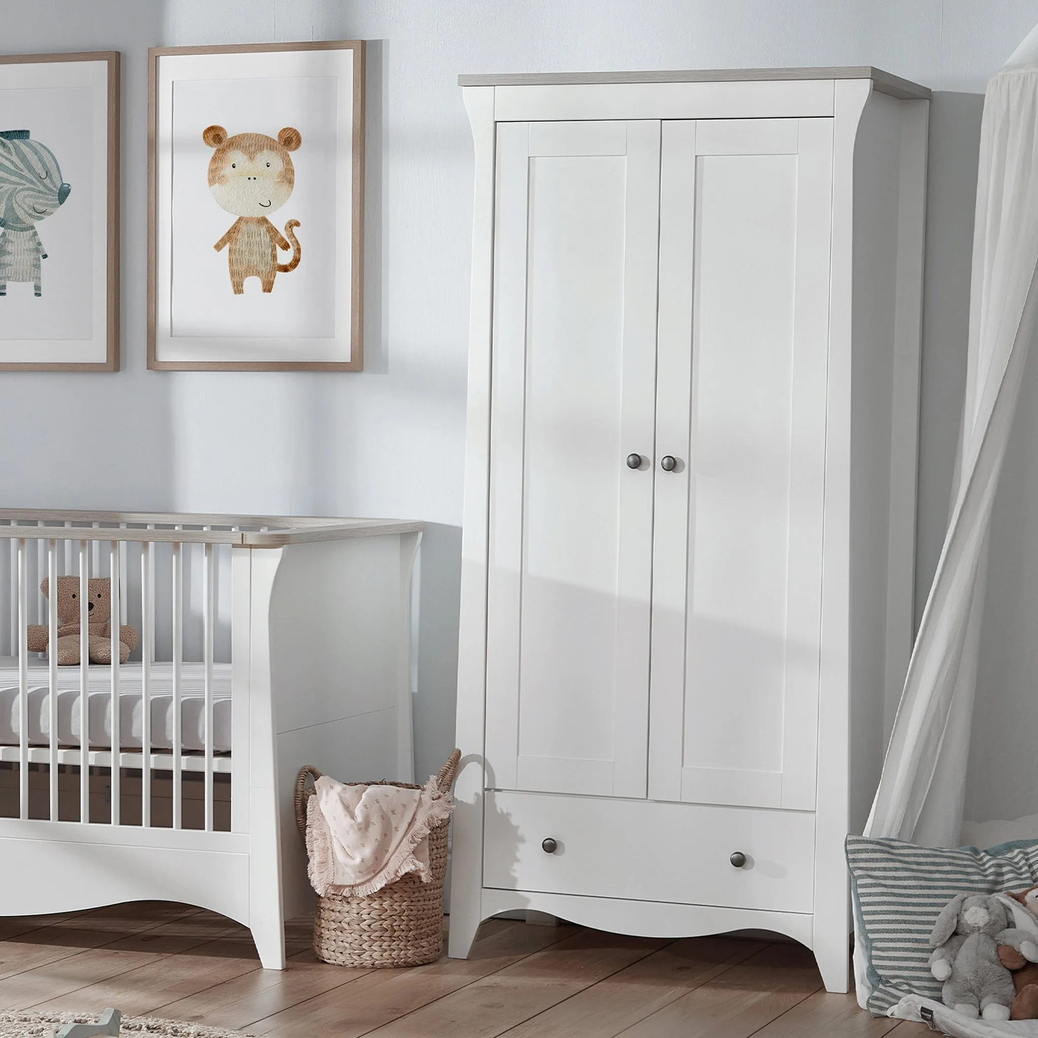 CuddleCo Clara 3 Piece Nursery Furniture Set in White/Ash