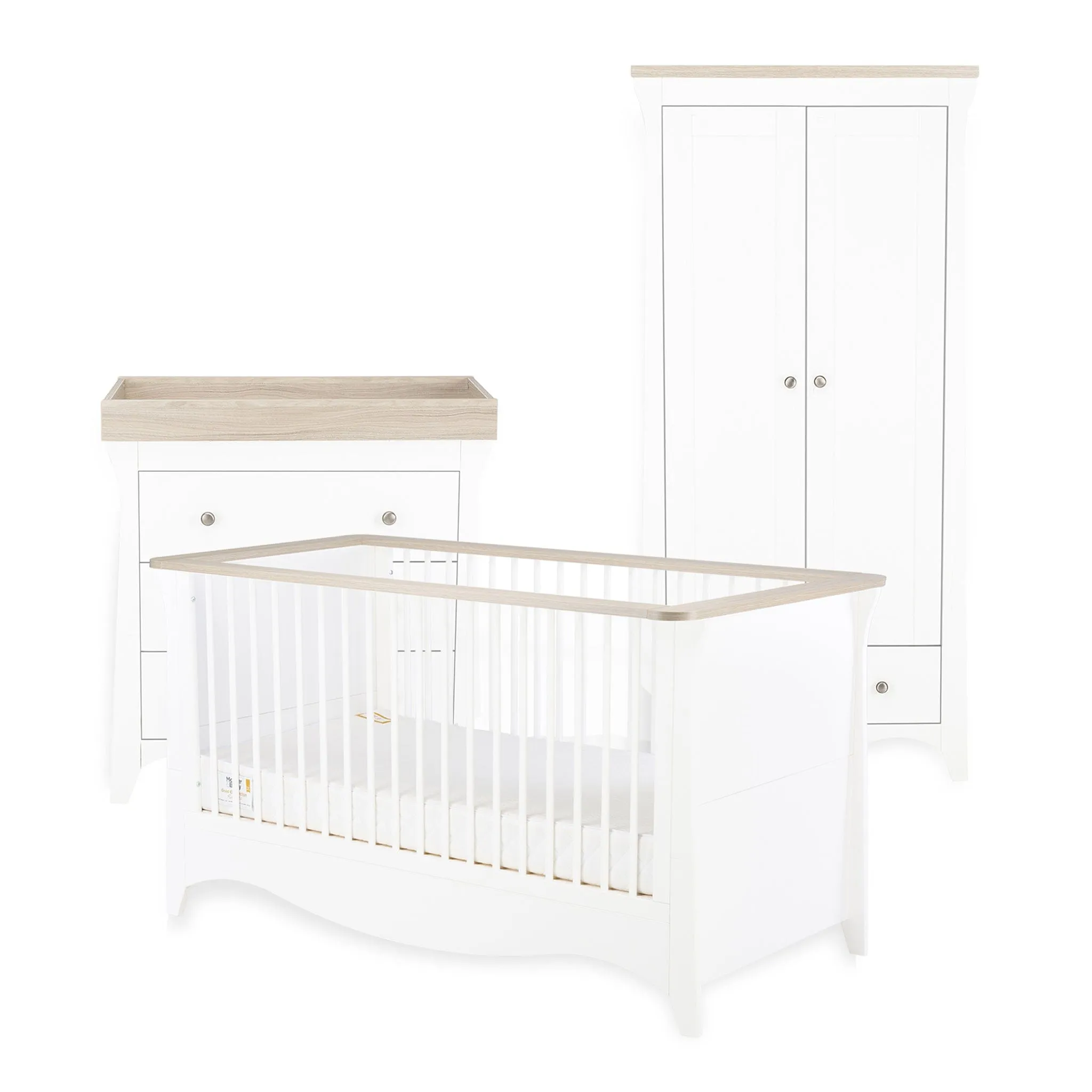 CuddleCo Clara 3 Piece Nursery Furniture Set in White/Ash