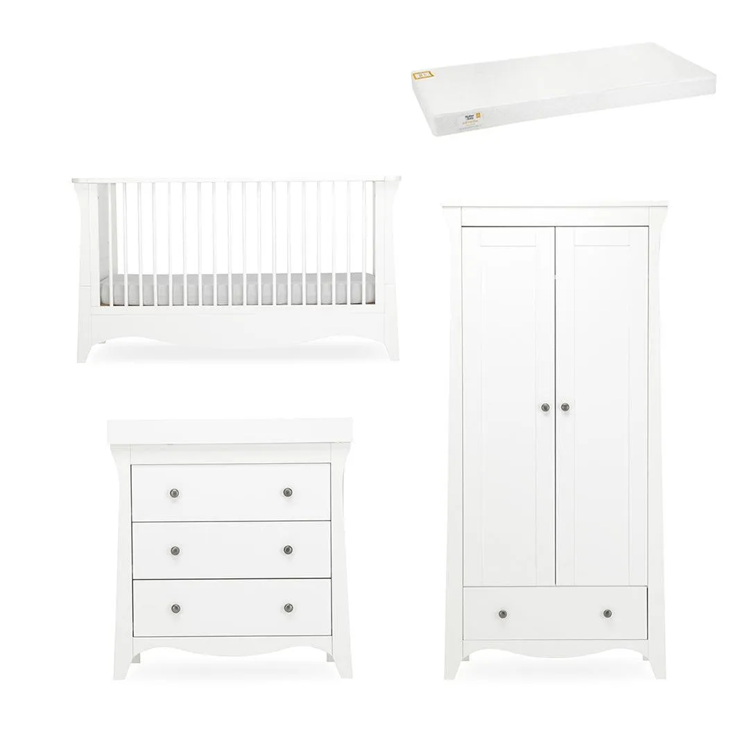 CuddleCo Clara 3 Piece Set 3-Drawer Dresser Cot Bed   Wardrobe  - White