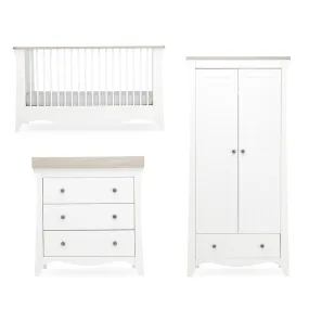 CuddleCo Clara 3 Piece Set 3-Drawer Dresser Cot Bed   Wardrobe - White/Ash