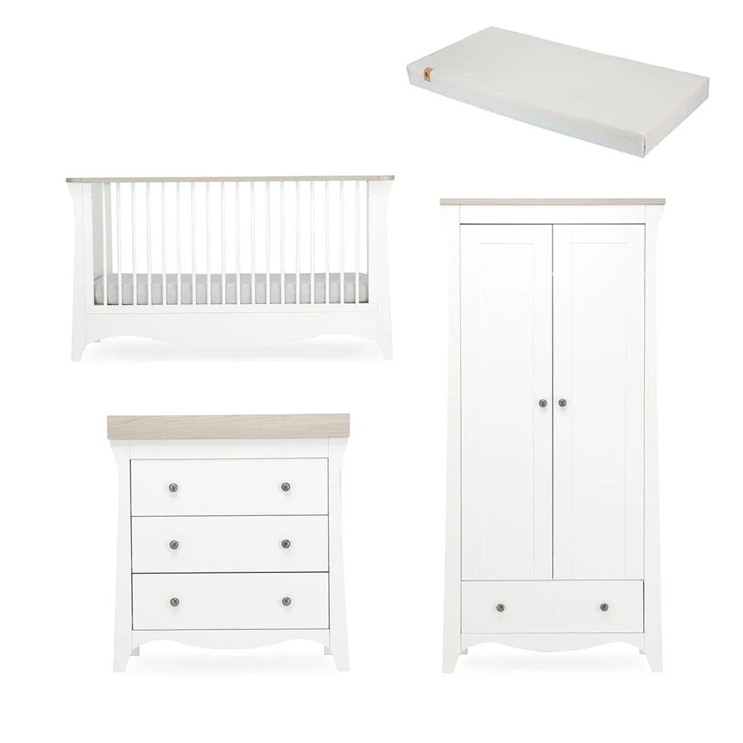 CuddleCo Clara 3 Piece Set 3-Drawer Dresser Cot Bed   Wardrobe - White/Ash