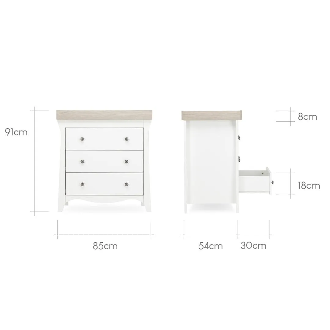 CuddleCo Clara 3 Piece Set 3-Drawer Dresser Cot Bed   Wardrobe - White/Ash