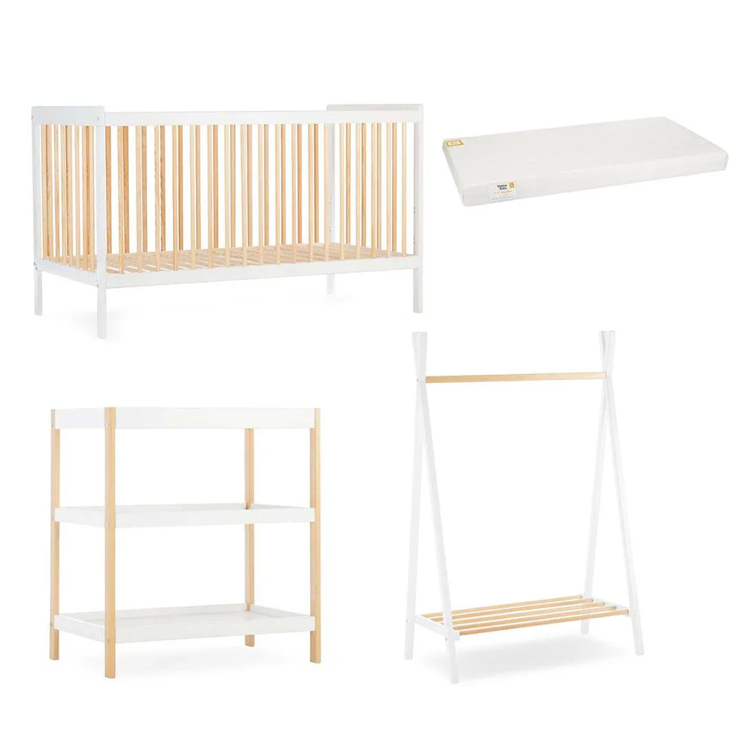 CuddleCo Nola 3 Piece Set Changer, Cot Bed   Clothes Rail - White/Natural